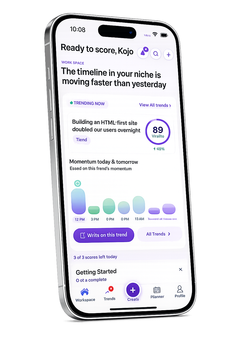 HitScore Workspace — live trend scoring and momentum timeline