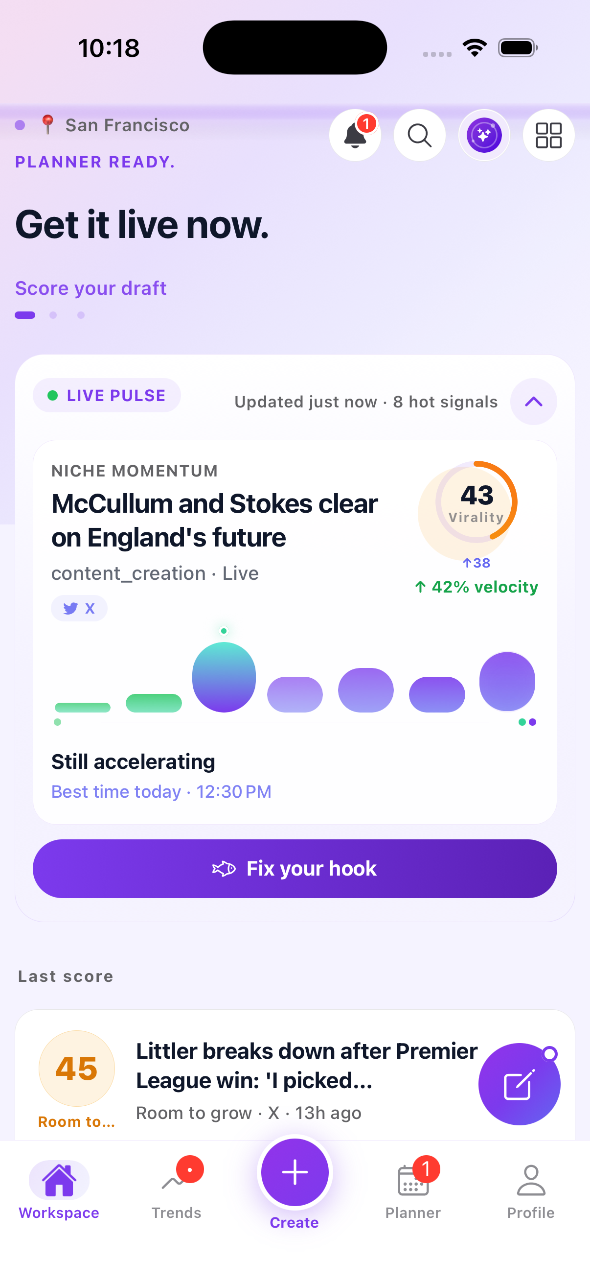 HitScore Workspace — Live Intelligence and Virality Scores